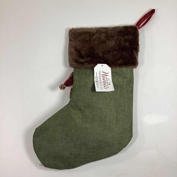 Santa Burlap Rustic Christmas Stocking 16" Hannas Handiworks New - Picture 3 of 3